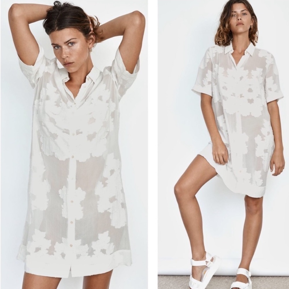 Wilfred Aritzia Blayze Dress Women's XXS Crea,Jacquard Floral Shirtdress Summer